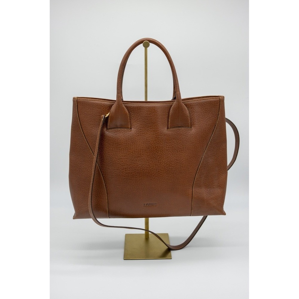 Loewe Vintage Brown Textured Leather Top Handle Crossbody Mini‎ Tote Bag